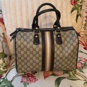 Gucci Beige and Brown Supreme Joy Boston Bag with Iconic Pattern